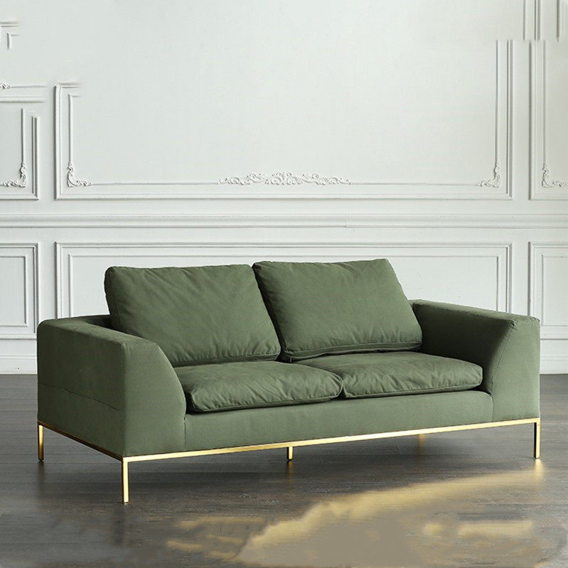 Modern minimalist casual stainless steel metal double three-person homestay living room beauty salon army green fabric sofa