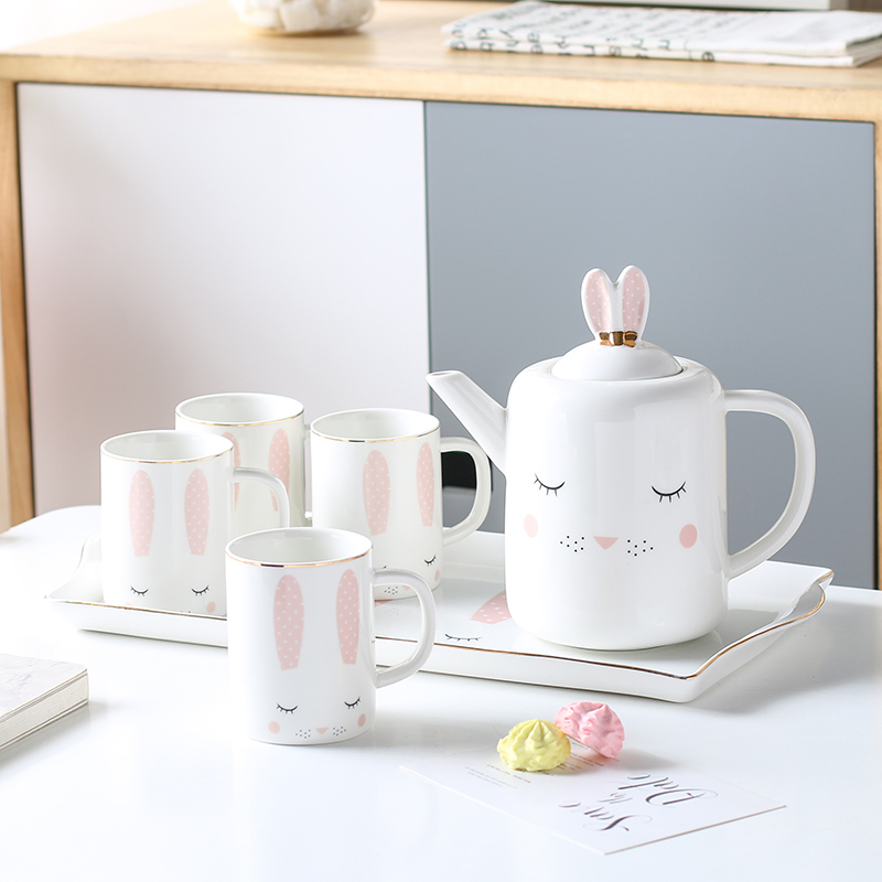 Cartoon Kettle Cup Suit Home Living Room Drinking Tea Ceramic Tea Set Cute Water Glass Creative Cup With Teapot