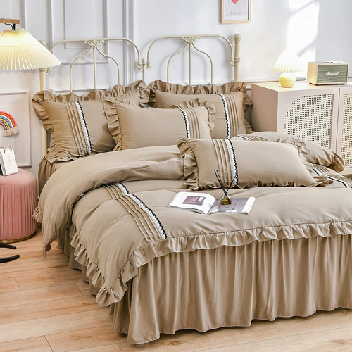 Цветной комплект, пододеяльник, простыня, фартук, в корейском стиле, 4 предмета, простой и элегантный дизайн, популярно в интернете