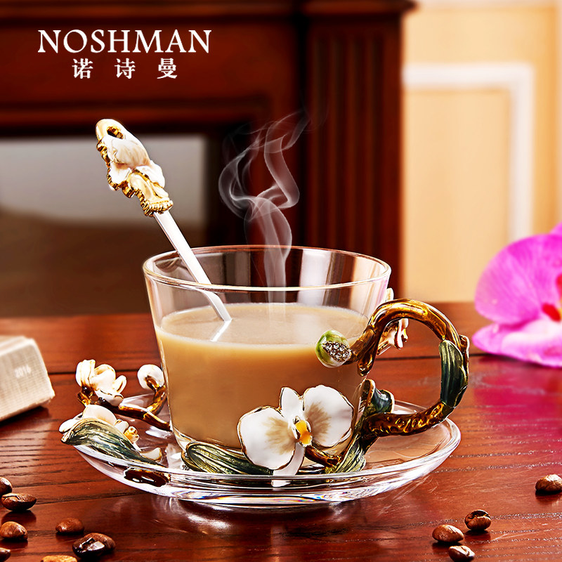 Light luxury enamel color coffee cup set European high-end small exquisite high-value cup children's English afternoon tea cup