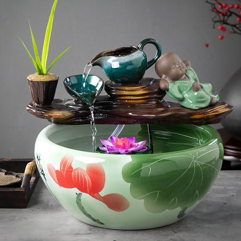Jingdezhen ceramic goldfish tank small flowing water automatic water circulation fish basin lucky fountain lotus pot water lily tank