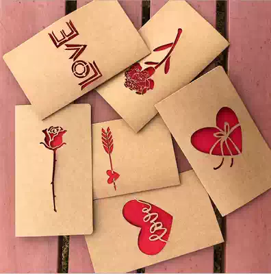 Retro Kraft Paper Laser Hollow Love Card Mother's Day Card Birthday Card Valentine's Day Card with Envelope