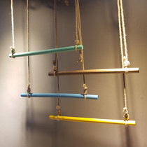 Clothing rack solid wood hanger retro wooden stick hemp rope hanging ring hanging steel wire upper wall ring hanging clothes display rack