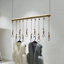 Clothing store display rack hanger hemp rope hanging clothes hanger ring hook shop decoration hanging clothes hanging rack