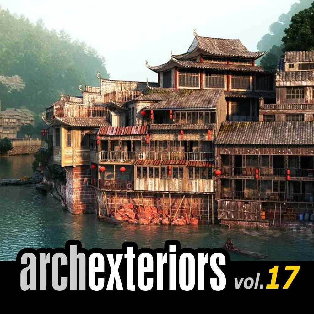 国风水上乡村建筑场景-魔酷网