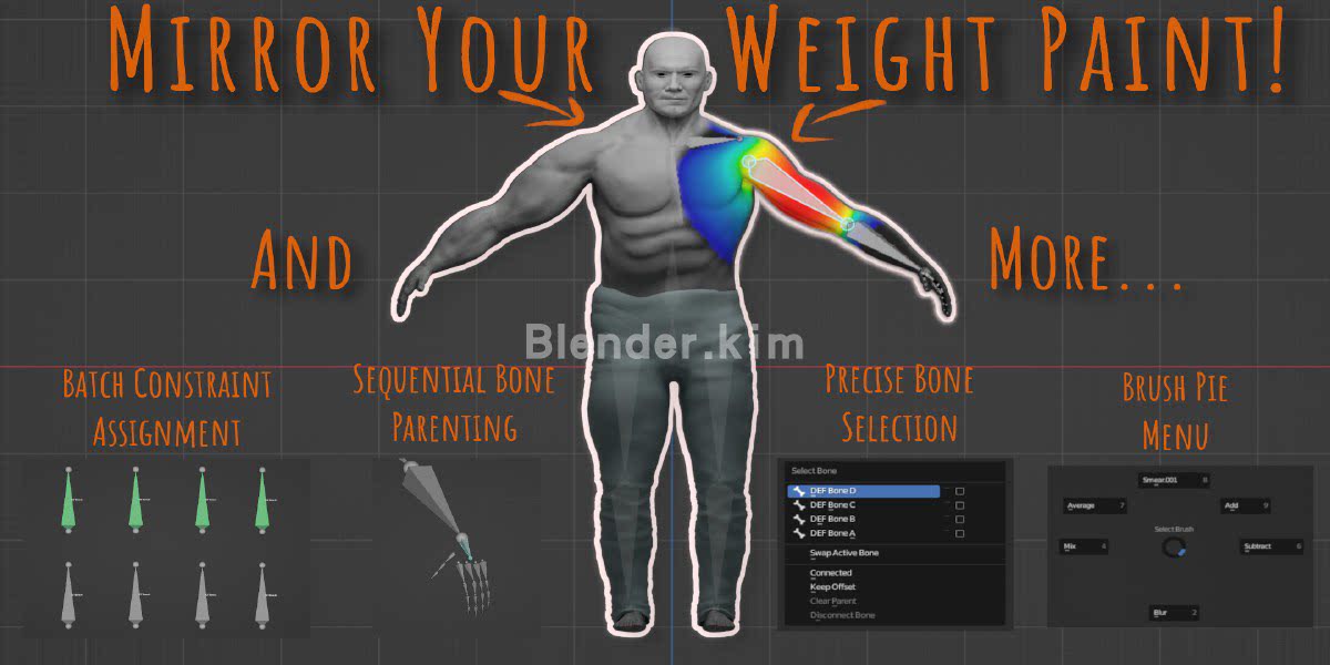 绘制权重编辑插件 Weight Paint And Bones - Blender插件-魔酷网