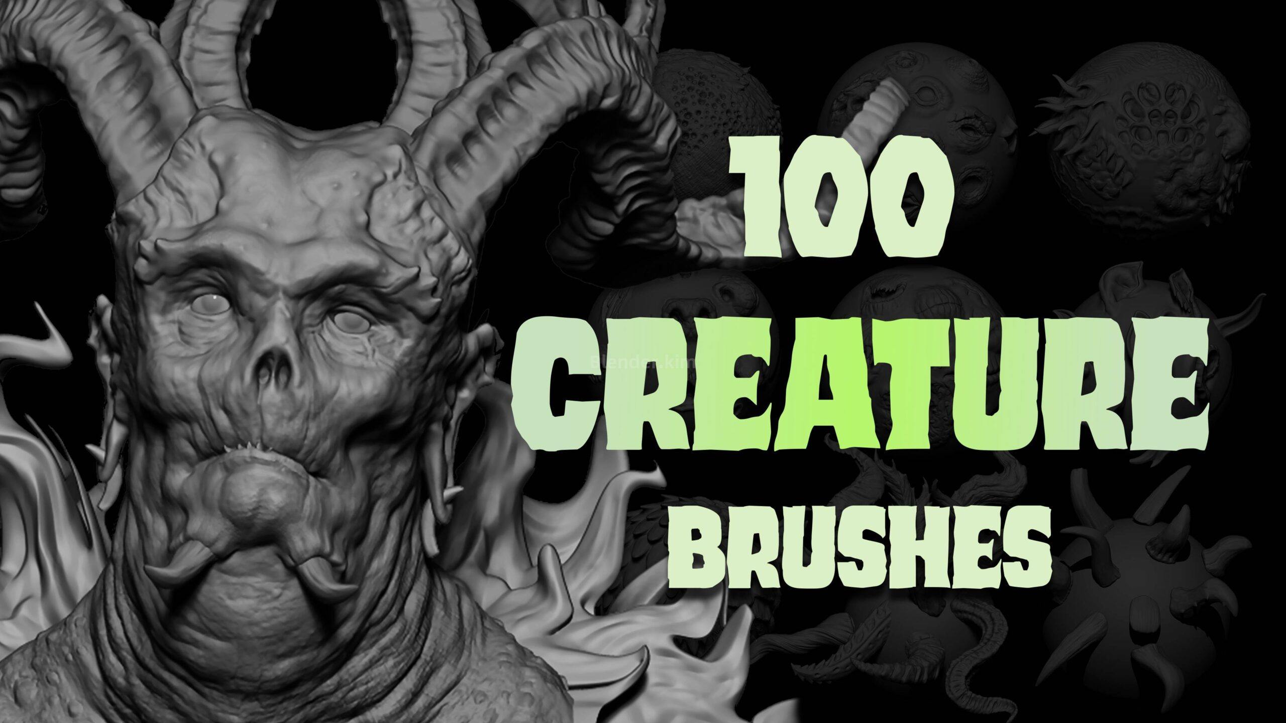 生物怪兽笔刷 100 Creature Brush Mega Pack - Blender笔刷-魔酷网