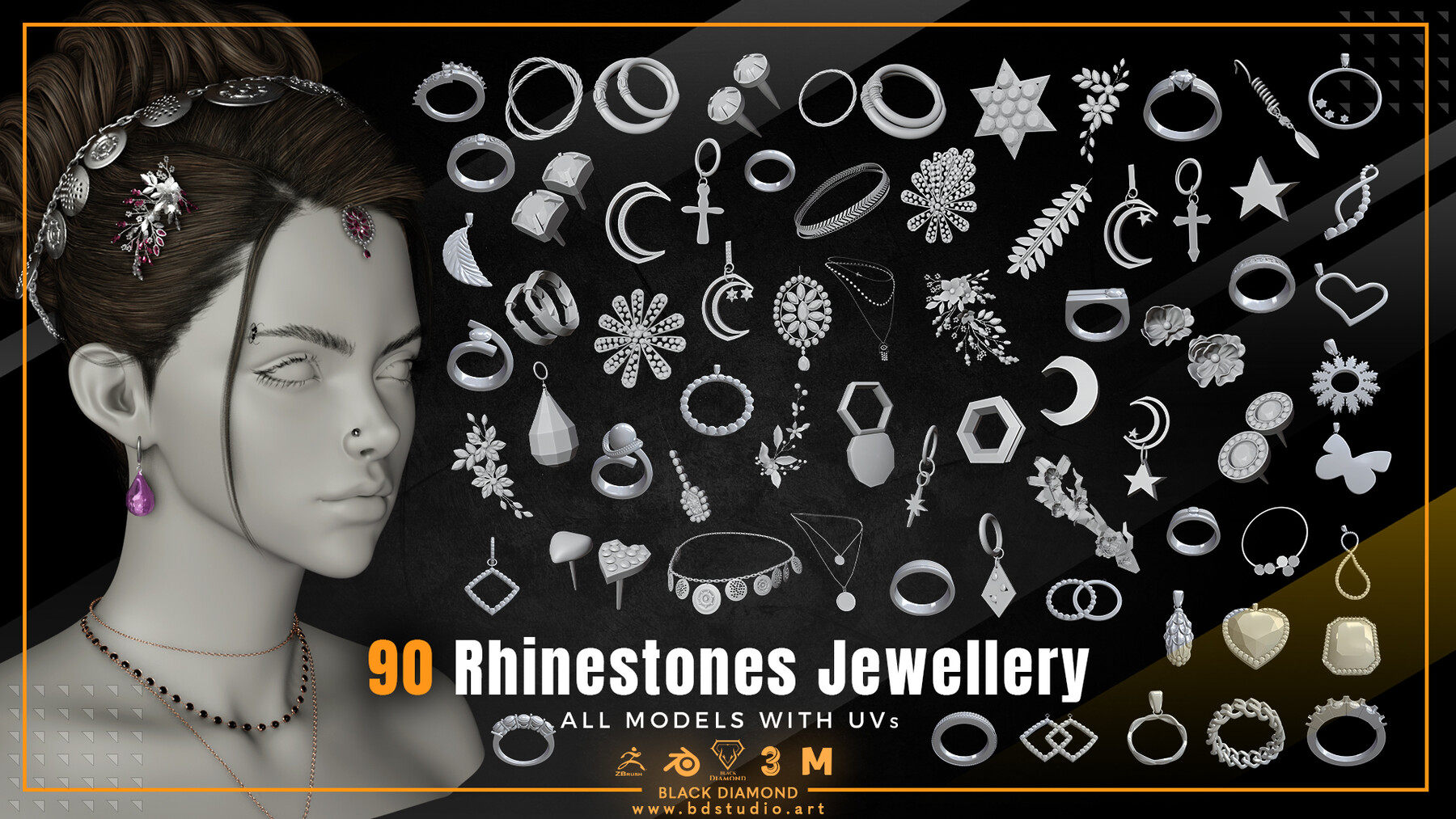 90颗水钻首饰 90 Rhinestones Jewellery-魔酷网