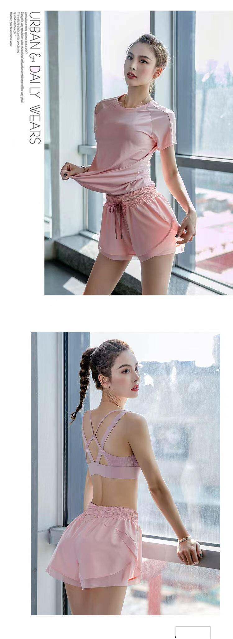 Одежда для йоги 运动套装女夏季薄款宽松大码短袖速干上衣专业健身房晨跑步瑜伽服 OTHER