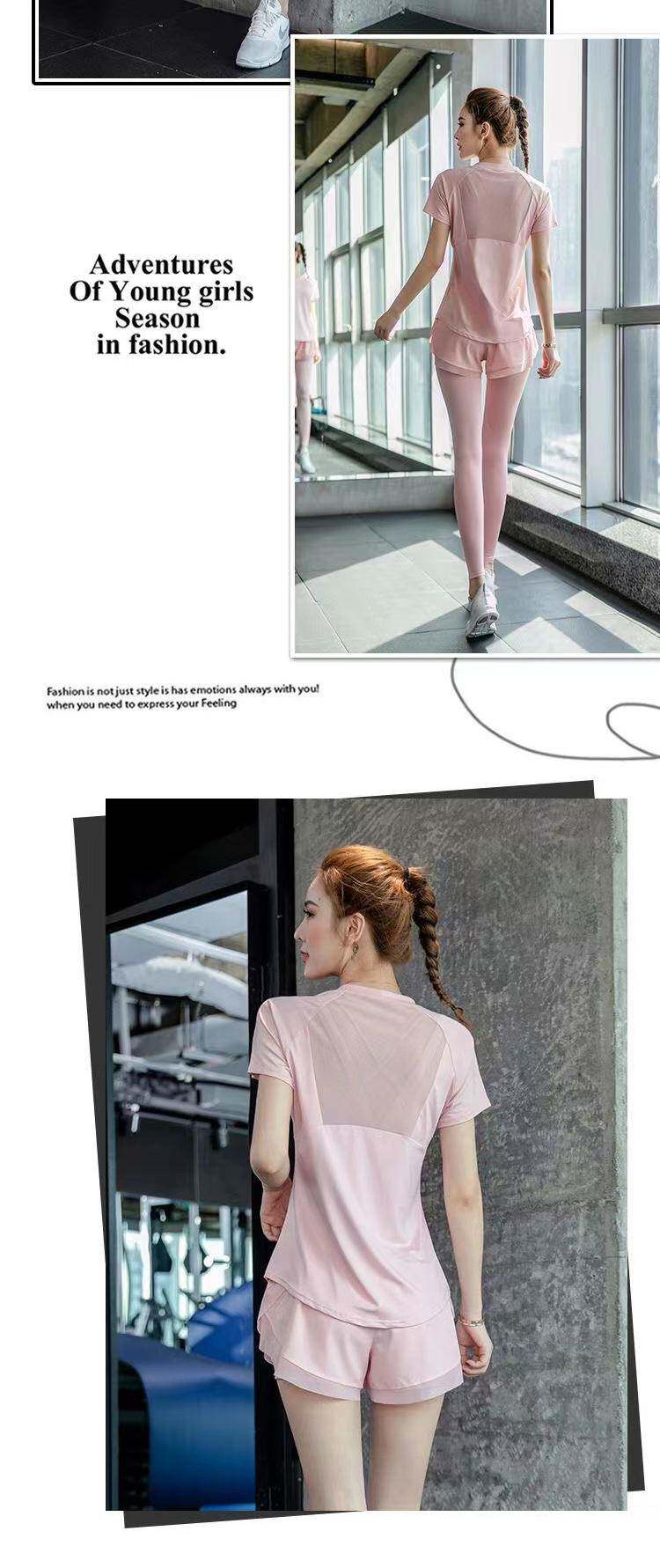 Одежда для йоги 运动套装女夏季薄款宽松大码短袖速干上衣专业健身房晨跑步瑜伽服 OTHER