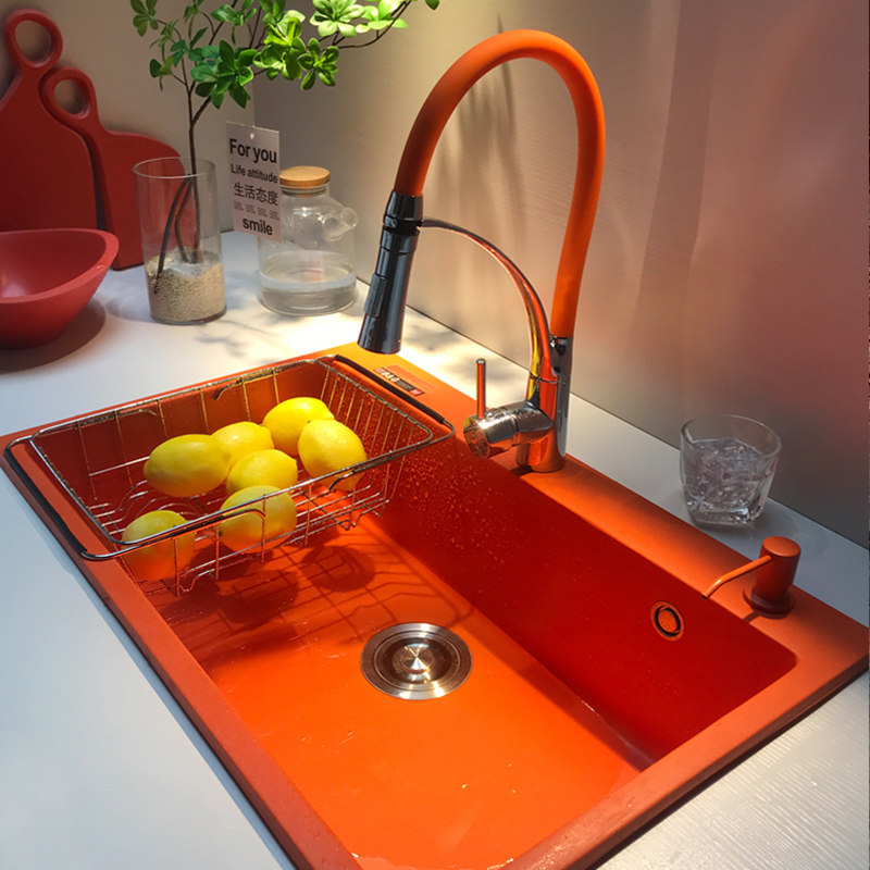 BG Orange Quartz Sink Kitchen Zhongdao Basin Color Barber Granite Stand Stepping to Handle Thickness Pole