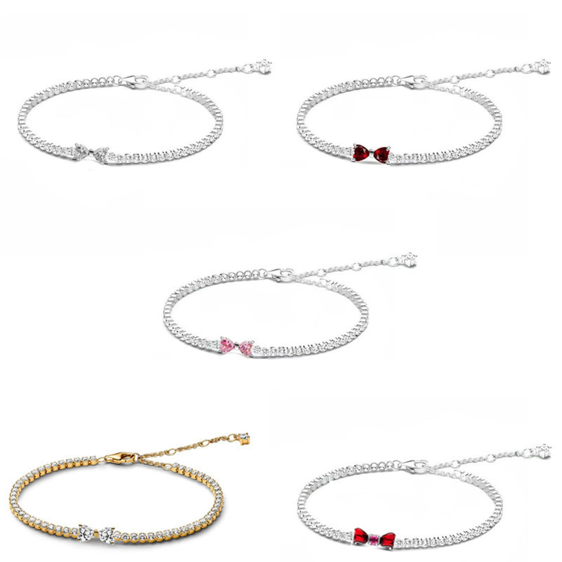Panjia Duola Pure Silver S925 Bracelet Tennis Racket Series White Copper Silver-Plated Bracelet Red Bow Bracelet