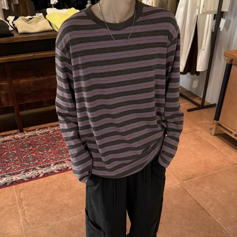Em High-Quality Korean Style Autumn and Winter New Women's Casual Versatile Loose Fit Round Neck Striped Long-Sleeve T-Shirt Em High-Quality Korean Style Autumn and Winter New Women's Casual Versatile Loose Fit Round Neck Striped Long-Sleeve T-Shirt
