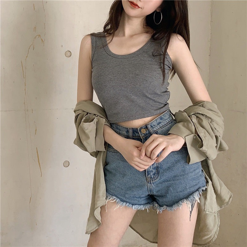 Hong Kong-style short style bottoming sleeveless suspender top women's spring and summer black Hyuna wears a tight-fitting umbilical vest