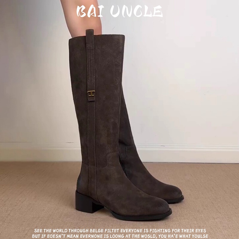 Cowhide Version ~ Retro Slimming High-Top Riding Boots for Women with Side Zipper, Chunky Heel, Long Boots, Round Toe, Elegant Over-The-Knee Boots Cowhide Version ~ Retro Slimming High-Top Riding Boots for Women with Side Zipper, Chunky Heel, Long Boots, Round Toe, Elegant Over-The-Knee Boots