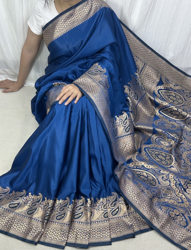 Banarasi Silk |   India Imported Varanasi Silk-Like Gold Thread Saree (Not Real Silk) No Returns or Exchanges