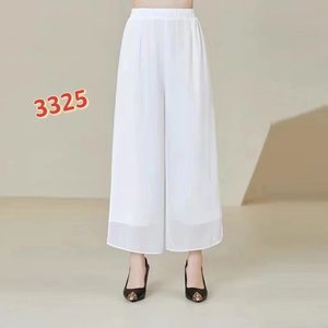 A touch of light blue wears long legs and elegant double-layer slim waist elastic wide-leg pants hb3325