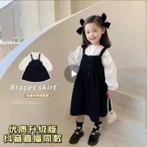 4-year-old girl suit 2021 fall new ocean wave cool chic harbor wind two sets net red princess braces dress