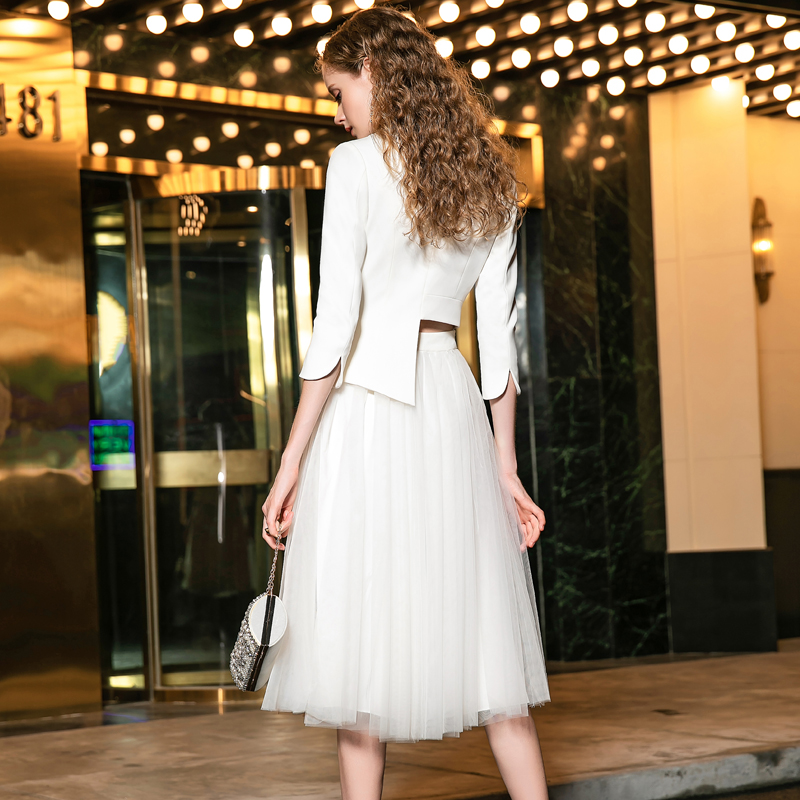 2020 dinner white noble evening dress skirt suit female high-end two-piece suit is thin, big-name elegant banquet