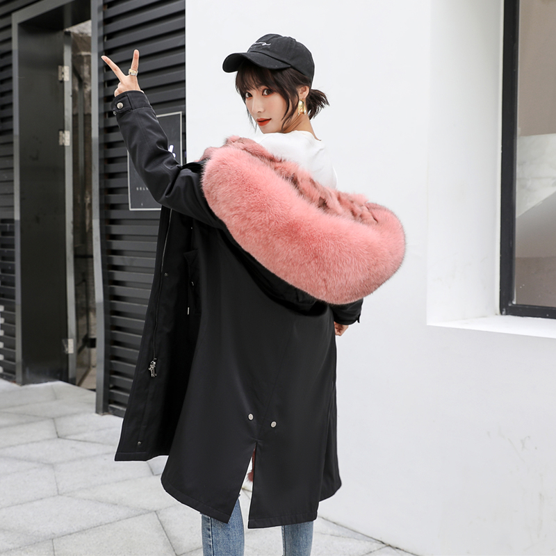 Removable Henning Fur Coat 2019 Winter Pie vượt qua nữ Trong dài Fox tóc Bên Trong đầu gối Coat