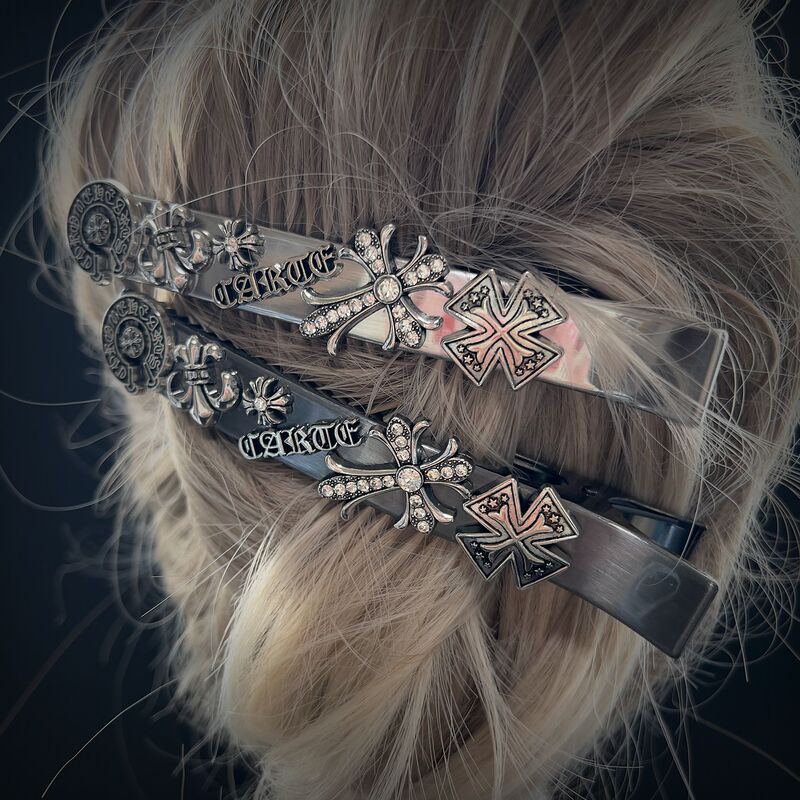 Gothic Aesthetic Industrial Style Elements Large Duckbill Clip with Rhinestones Iris Flower Back-Of-Head Updo Shark Clip High Street Gothic Aesthetic Industrial Style Elements Large Duckbill Clip with Rhinestones Iris Flower Back-Of-Head Updo Shark Clip High Street