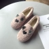 Châu Âu ga 2018 thu đông mới giày đế bệt đế bằng lông thấp rhinestone giúp tai mèo cộng với thời trang nhung hoang dã giày elly Giày cắt thấp