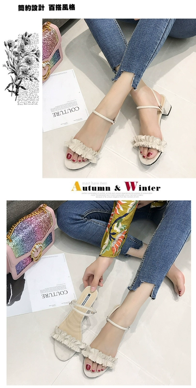 Mùa hè 2018 phong cách mới với đôi sandal xù nữ phiên bản Hàn Quốc hoang dã đã mỏng manh với đôi giày cao cổ đế bệt