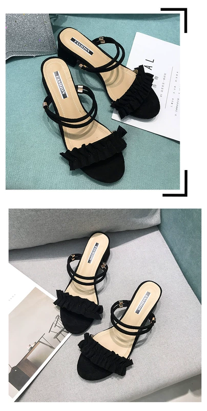 Mùa hè 2018 phong cách mới với đôi sandal xù nữ phiên bản Hàn Quốc hoang dã đã mỏng manh với đôi giày cao cổ đế bệt