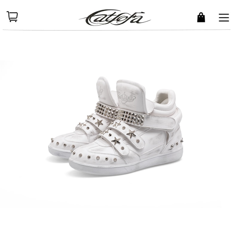Cat and Sofa Catsofa/Venom White Distressed Rivet Velcro Inner Height-Increasing Sneakers Punk Star Trendy Shoes Cat and Sofa Catsofa/Venom White Distressed Rivet Velcro Inner Height-Increasing Sneakers Punk Star Trendy Shoes
