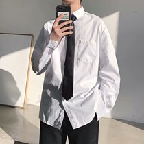 Hong Kong style tie white shirt mens long-sleeved trend loose formal class clothes Spring and autumn student abstinence couple tops
