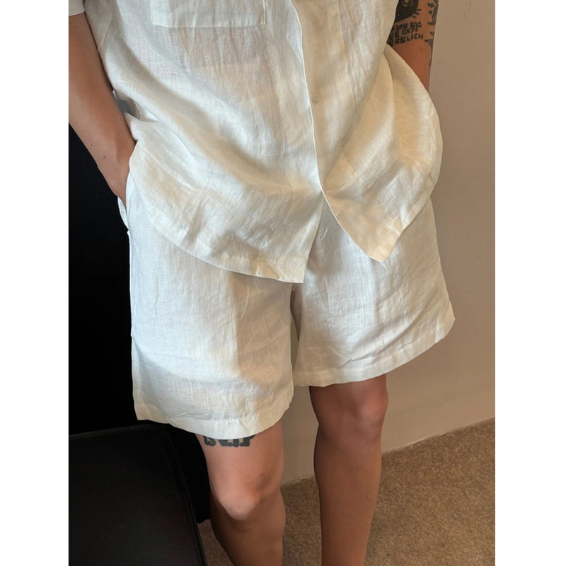Old Money Style White Linen Shorts for Men, Summer Lightweight Breathable Cotton-Linen Pants, Loose and Relaxed Style, Four or Five-Point Length Shorts