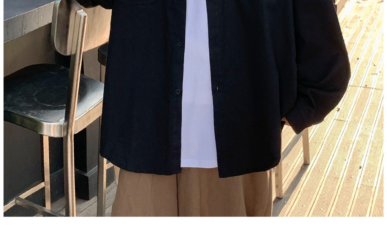 日系cityboy翻领衬衫男春秋季宽松百搭简约纯色外套帅气工装上衣详情14