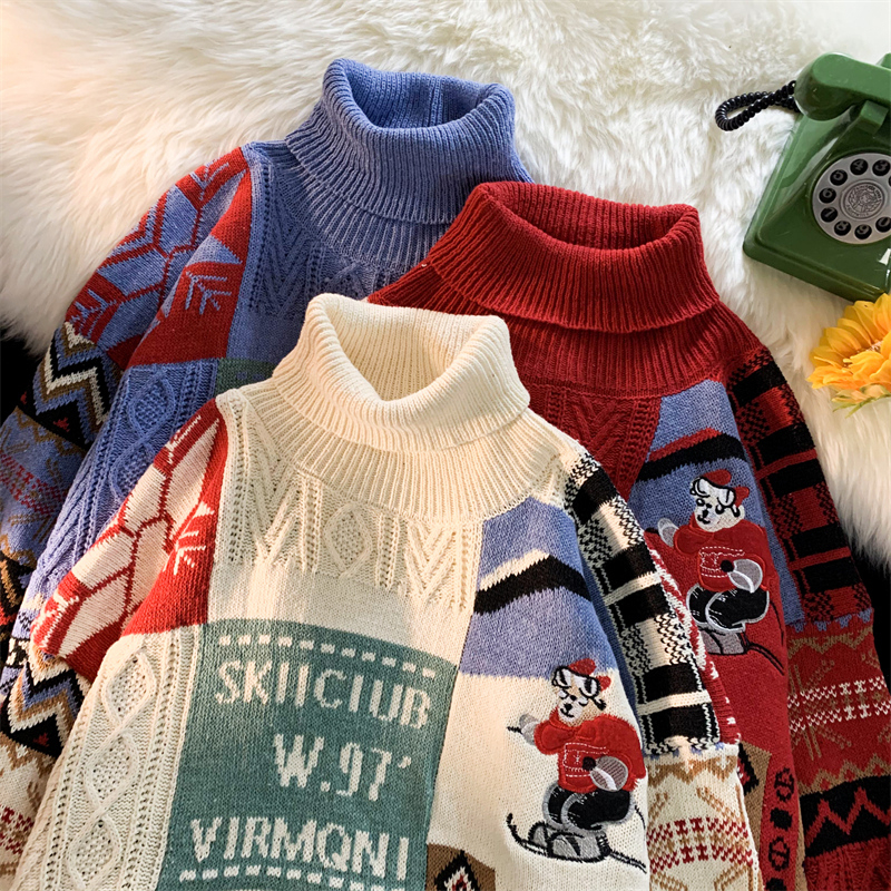 Autumn and Winter Couple Sweaters, Trendy Retro Loose-Fitting Versatile Turtleneck Knitwear for Men and Women, Hong Kong Style Japanese Christmas Tops Autumn and Winter Couple Sweaters, Trendy Retro Loose-Fitting Versatile Turtleneck Knitwear for Men and Women, Hong Kong Style Japanese Christmas Tops