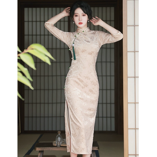 Ципао, ретро винтажное платье, легкий демисезонный лонгслив, осеннее, 2024 года