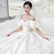 French satin main wedding dress 2021 new temperament big tail luxury high-end wedding dress retro simple atmosphere