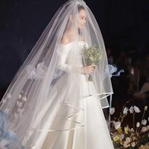 New veil Zhang Xinyu the same satin bread edge veil 3 meters wide veil can cover the surface simple mopping ultra-long