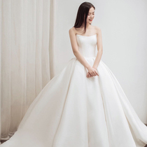 New satin light wedding dress temperament trailing simple retro Korean Korean bride wedding super fairy dream