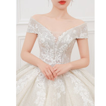 French wedding dress 2020 new bride one-shoulder forest super fairy dream thin simple temperament starry sky trailing