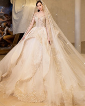 High wedding yarn rental rental LP brand new main wedding dress Court retro European thin heavy industry luxury wedding dress