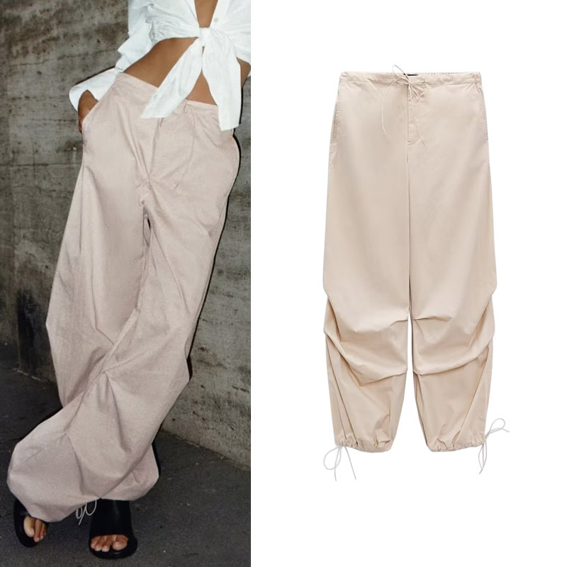 Spring New Fashion Elastic Waist Cargo Pants with Pleated Decoration High-Waisted Jogger Pants 7385529
