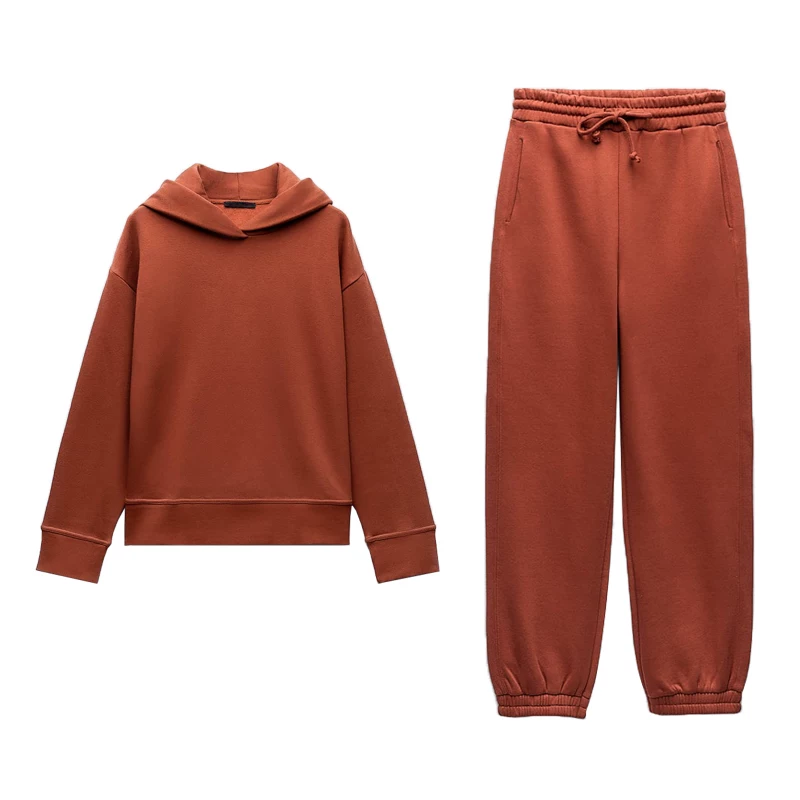 Spring new basic cotton blend hooded sweatshirt 3199629 High waist velvet jogging pants 3199630