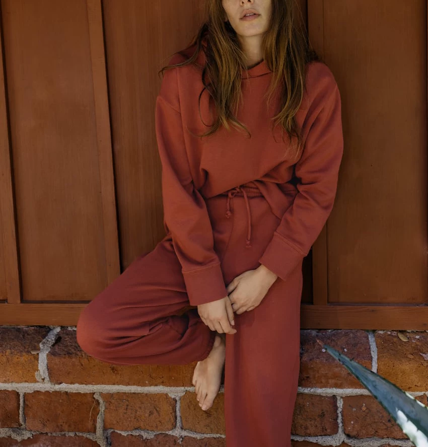 Spring new basic cotton blend hooded sweatshirt 3199629 High waist velvet jogging pants 3199630