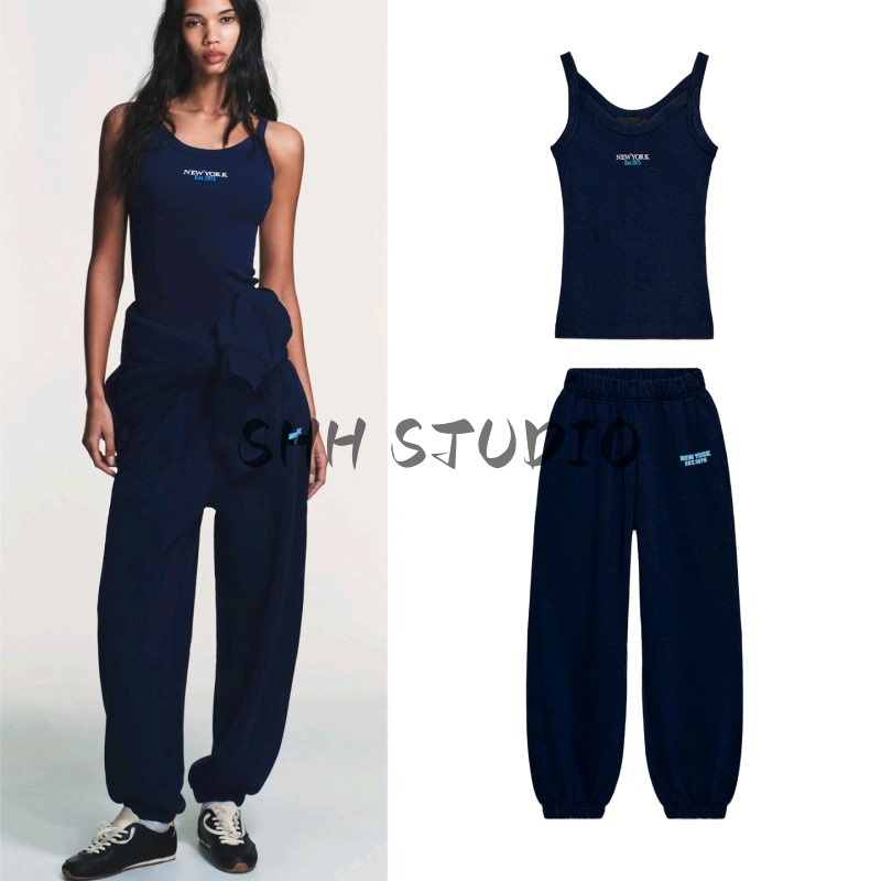 Spring New Women's Suit Printed Ribbed T-Shirt Vest 4174027 Printed Jogging Pants 4174029