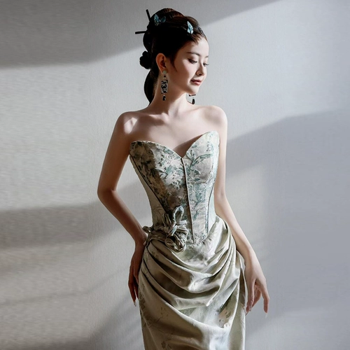 Небольшое свадебное платье для невесты, вечернее платье, топ без лямок, китайский стиль