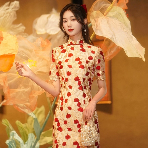 Ципао, зимнее вечернее платье, кружевное свадебное платье, подходит для подростков, китайский стиль, облегающий крой