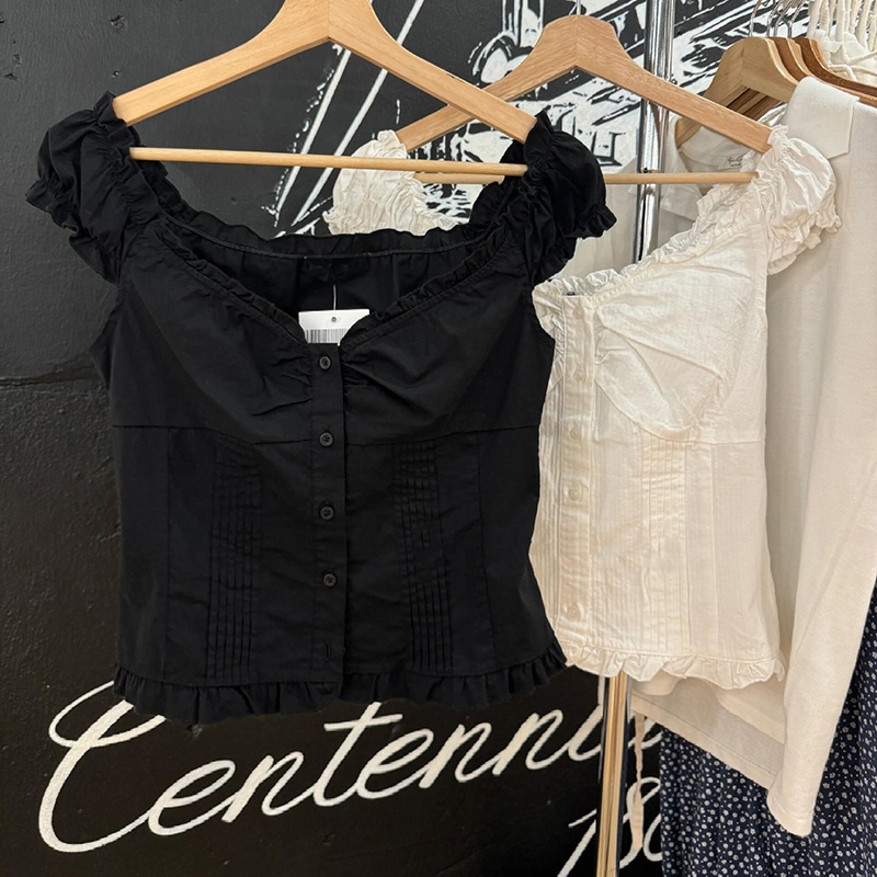 Bm New American Style Pure and Sexy Ruffled Tight-Fitting Top with Lace Trim, Sweet Short-Sleeve T-Shirt Tank Top for Women