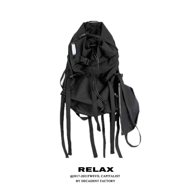 Relax LAOSHU American Street Style Workwear Backpack Large Capacity Functional Hip-Hop Camping Motorcycle Backpack for Men and Women