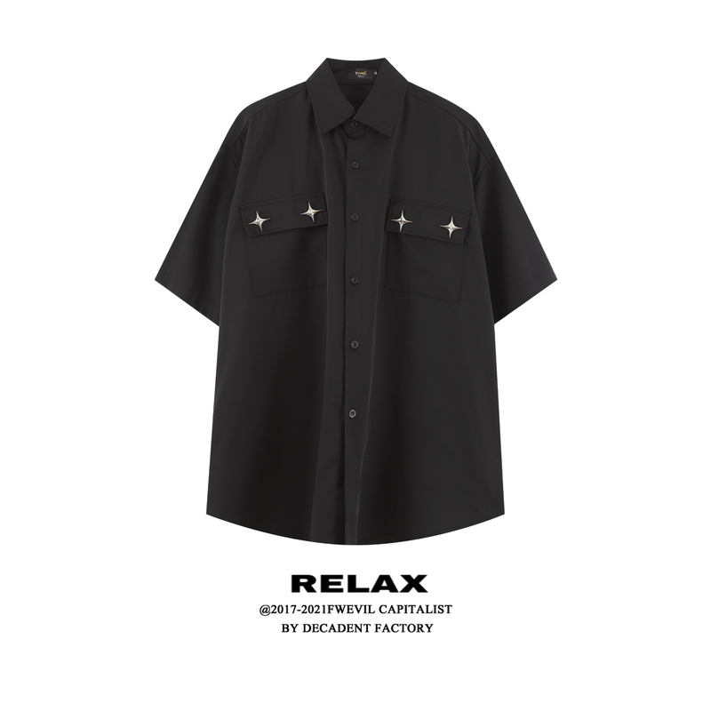 Ax Original Design American-Style Trendy Brand Design Star-Patterned Short-Sleeve Shirt for Men, Loose High-Street Couple Casual Shirt Ax Original Design American-Style Trendy Brand Design Star-Patterned Short-Sleeve Shirt for Men, Loose High-Street Couple Casual Shirt
