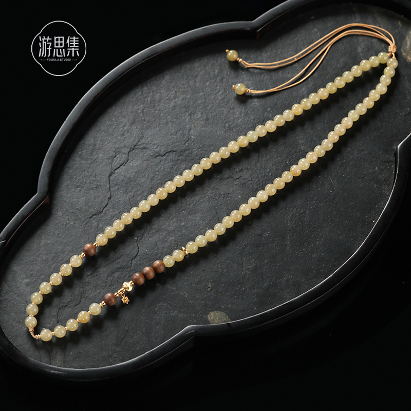 Yousi Collection【Twilight】Hetian Jade Sugar Material New Chinese Style Versatile Fashion Laoshan Sandalwood Sweater Chain Multi-Purpose Chain Gift Box Yousi Collection【Twilight】Hetian Jade Sugar Material New Chinese Style Versatile Fashion Laoshan Sandalwood Sweater Chain Multi-Purpose Chain Gift Box