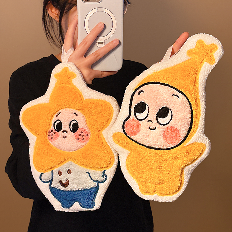Cute Cartoon Hand Towel, Hanging Type, Thick Coral Fleece, Absorbent, Non-Shedding, Children's Cleaning Cloth, Household Kitchen Hand Towel